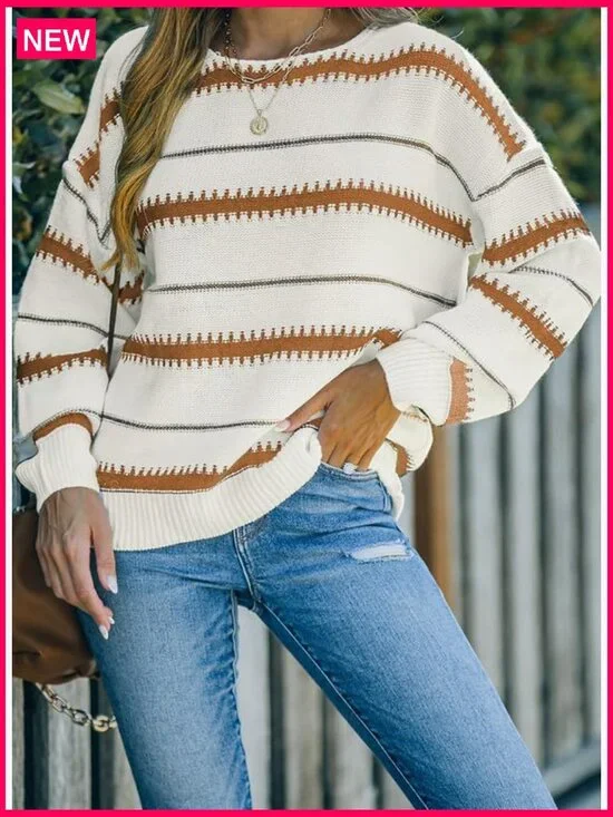 Soft Long Sleeve Crewneck Pullover Sweater, Lightweight Knit Top, Loose Fit - Picture 3 of 7